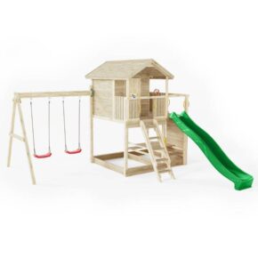 Misaladejuegos Casita de juegos de madera Fungoo Moonlight con tobogán y dos columpios S-08210-P-K-XG-1