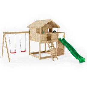 Misaladejuegos Casita de juegos de madera Fungoo Sunshine con tobogán y dos columpios XG-1 S-08280-P-K-XG-1