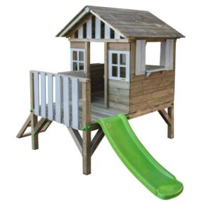 Misaladejuegos Casita infantil elevada de madera Masgames Lollipop blanca con tobogán MA800537