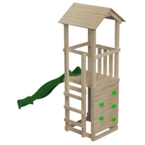 Misaladejuegos Parque infantil Masgames Carlit L con techo de madera y pared de escalada MA700267