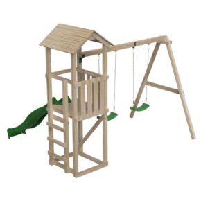 Misaladejuegos Parque infantil Masgames Carlit L con techo de madera y columpio doble MA700266