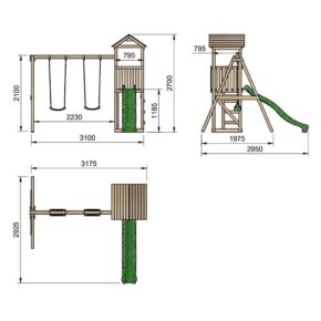Misaladejuegos Parque infantil Masgames Carlit L con techo de madera con columpio doble y pared de escalada MA700268 - Imagen 2