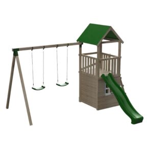 Misaladejuegos Parque infantil Masgames Tibidabo L con techo de lona, caseta, pared de escalada y columpio doble MA700237 - Imagen 2