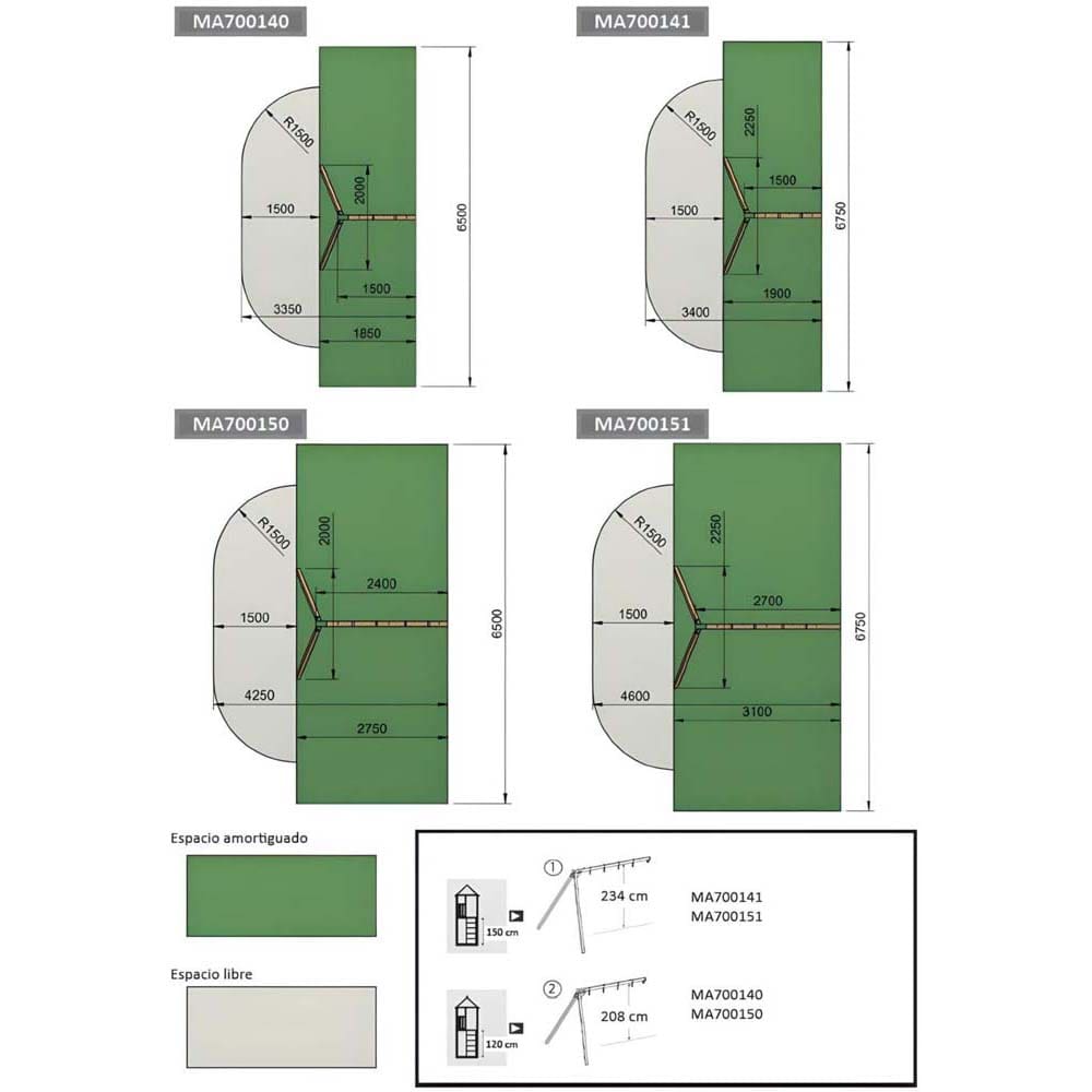 Misaladejuegos Columpio doble apoyado para parque Infantil 1,20 alto - Imagen 2