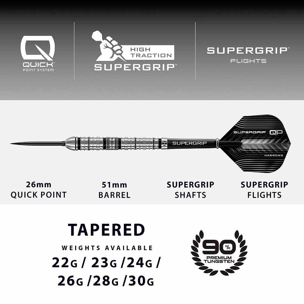 Misaladejuegos Dardos Harrows Supergrip Tapered Quick Point 90% 24g BD89024 - Imagen 6